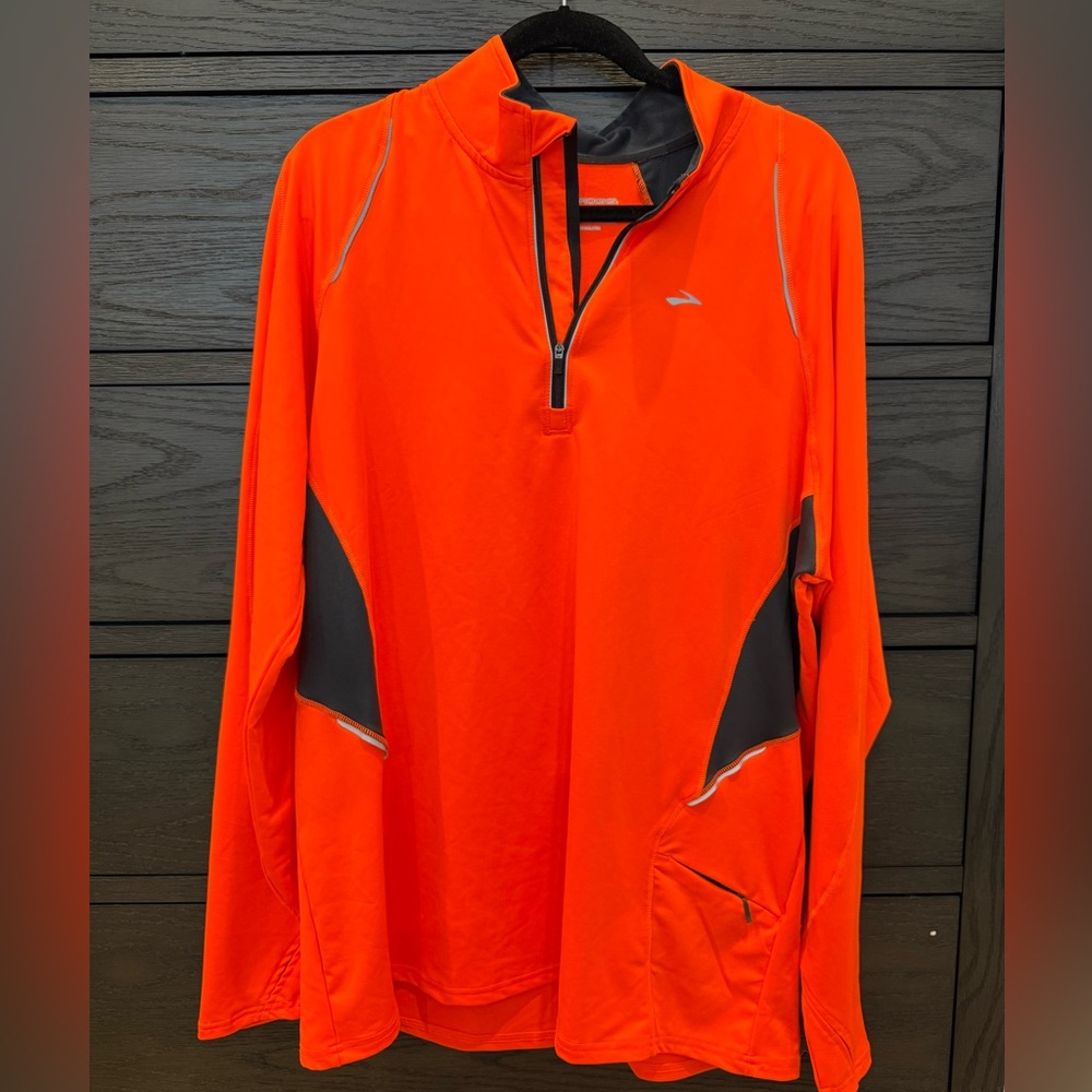 Brooks Men's orange quarter zip performance pullover